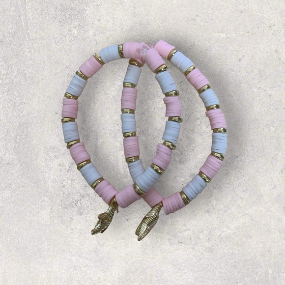 Other - Pink white and gold starfish clay bead bracelet handmade